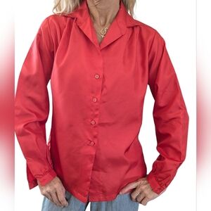Vintage Shapely Women’s Red Satin Button-Up 1960s Elegant Dressy Top Size 8